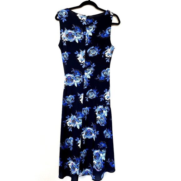 Halogen Navy Blue Floral Ruched Midi Dress M - Picture 3 of 16